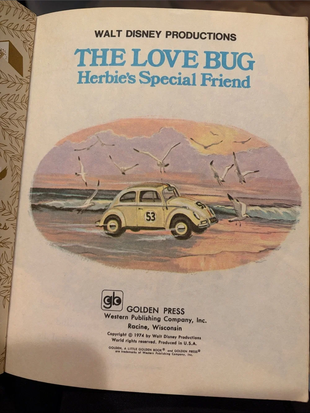Vintage 1974 Little Golden Book Herbie The Love Bug Walt Disney book VGUC